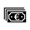 Bank notes, cash, euro currency, euro banknotes, finance icon. Black vector graphics Royalty Free Stock Photo