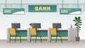 Bank office interior. Big work corporate room with computer and desk or table, empty inside space of building vector Royalty Free Stock Photo