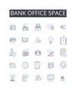 Bank office space line icons collection. Financial institution premises, Banking establishment area, Cash handling