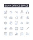 Bank office space line icons collection. Financial institution premises, Banking establishment area, Cash handling