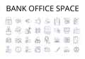 Bank office space line icons collection. Financial institution premises, Banking establishment area, Cash handling