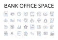 Bank office space line icons collection. Financial institution premises, Banking establishment area, Cash handling