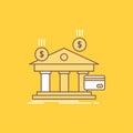 bank, payments, banking, financial, money Flat Line Filled Icon. Beautiful Logo button over yellow background for UI and UX, Royalty Free Stock Photo