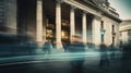 Bank with people motion blur view long exposure, created with Generative AI technology Royalty Free Stock Photo