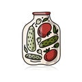 Bank of pickled vegetables, sketch for your design Royalty Free Stock Photo