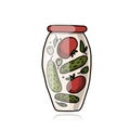 Bank of pickled vegetables, sketch for your design Royalty Free Stock Photo