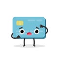 Bank plastic credit card scared character in cartoon style