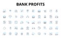 Bank profits linear icons set. Revenue, Earnings, Income, Gain, Surplus, Return, Surplus vector symbols and line concept