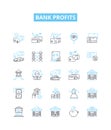 Bank profits vector line icons set. Bank, Profits, Gain, Return, Yield, Dividend, Interest illustration outline concept