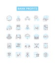 Bank profits vector line icons set. Bank, Profits, Gain, Return, Yield, Dividend, Interest illustration outline concept