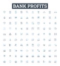Bank profits vector line icons set. Bank, Profits, Gain, Return, Yield, Dividend, Interest illustration outline concept