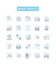 Bank profits vector line icons set. Bank, Profits, Gain, Return, Yield, Dividend, Interest illustration outline concept