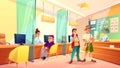 Bank clients in reception area cartoon vector