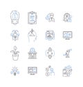 Bank reconciliation line icons collection. Discrepancy, Transaction, Accounting, Audit, Balance, Bookkeeping, Clearing