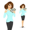 Bank representative holding a fan of money Royalty Free Stock Photo