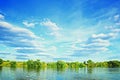 Bank of river with green trees Royalty Free Stock Photo