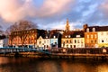 Bank of the river Lee in Cork, Ireland city center with various shops, bars and restaurants Royalty Free Stock Photo