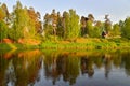 The Bank of the river Oredezh with trees Sunny day Royalty Free Stock Photo