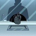 Bank robbery with gun pop art vector illustration