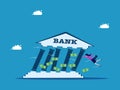 Bank run or the bank is about to go bankrupt. Businesswoman or investor holding falling bank building in economic poison