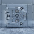 Bank safe door on the steel wall 3d Royalty Free Stock Photo