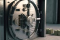 Bank safe. Heavy metal bank safe door. Generative Ai