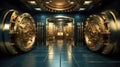 Gold metal round gats in bunker room with tiled floor and durable walls