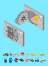 Bank Saving Door Set and Elements Part Isometric View. Vector Royalty Free Stock Photo