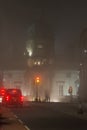 Bank of Scotland building in a foggy night in Edinburgh, Scotland