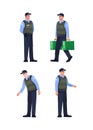 Bank security officer semi flat RGB color vector illustration set Royalty Free Stock Photo