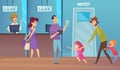 Bank service. Busy dad and kids, financial conculting vector illustration