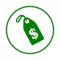 Bank, shop, money, discount, tag icon. Green vector design.