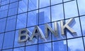 Bank sign on glass building