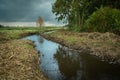 The bank of a small river has been mowed Royalty Free Stock Photo