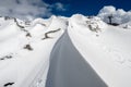 Bank of snow on top of Mount Etna volcano in winter, Sicily island, Italy. Closeup of snowdrift on volcano slopes with Royalty Free Stock Photo