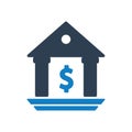 Bank or Temple with Columns Outline Icon. Royalty Free Stock Photo