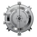 Bank vault door. Metal steel round gate close, isolated mechanism with welds and rivets. Huge metal round safe door Royalty Free Stock Photo