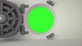 Bank vault door opening animation. Green screen, chroma key. 4K