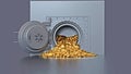 Bank vault door opening revealing a golden coin Royalty Free Stock Photo