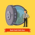 Bank vault room safe door with a officer guard Royalty Free Stock Photo