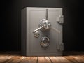 Bank vault safe in dark rooom.. Security and protection