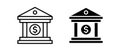 Bank vector icon set. Outline bank building symbol