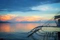 Banka, traditional filipino fishing boat at sunset, Cebu island The Philippines Royalty Free Stock Photo