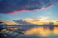 Banka, traditional filipino fishing boat at sunset, Cebu island The Philippines