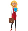 Banker blonde woman with glasses. Office worker is ready to work with spectacles.Woman secretary. Vector flat cartoon illustration Royalty Free Stock Photo