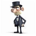 Banker, businessman in a black hat and tailcoat, funny cute cartoon 3d illustration on white background Royalty Free Stock Photo