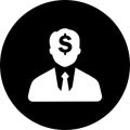 Banker, businessman, dollar icon. Rounded vector graphics