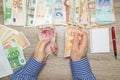 Banker counting Turkish Lira at his office table,