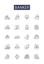 Banker line vector icons and signs. banker, professional, financial, people, man, office, corporate,investment outline