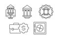 Banking icon set. Outline thin line. Isolated on white background. Royalty Free Stock Photo